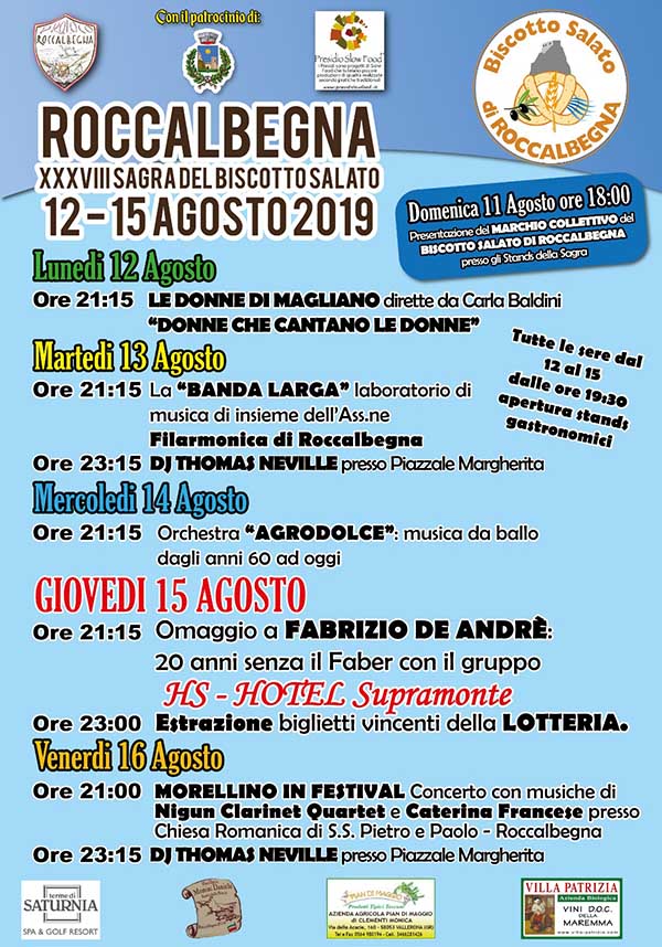 Manifesto Sagra del Biscotto Salato a Roccalbegna 2019 -38° Edizione
