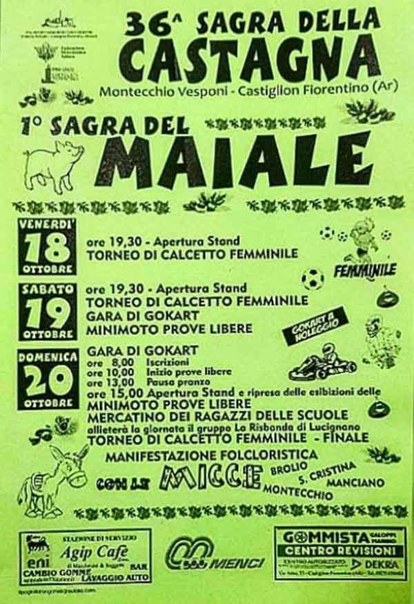 Manifesto 36° Sagra delle Castagne -1° Sagra del Maiale a Montecchio Vesponi Castiglion Fiorentino
