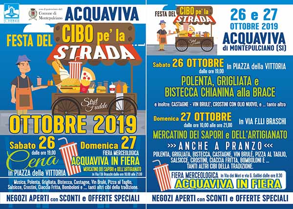 Programma Festa del Cibo pe' la Strada ad Acquaviva Montepulciano 2019