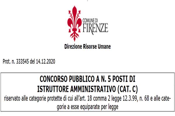 Concorso Comune di Firenze Gennaio 2021 per Categorie Protette