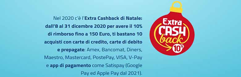 Extra Cash Back di Natale Rimborso del 10%