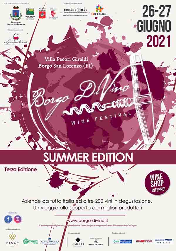 Manifesto Borgo DiVino Summer Edition a Borgo San Lorenzo 26 e 27 Giugno 2021