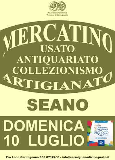 Manifesto Mercatino dell'Antiquariato a Seano - Carmignano domenica 10 luglio 2022