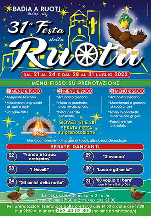 Programma 31° Festa della Ruota a Badia a Ruoti 2022 - Bucine