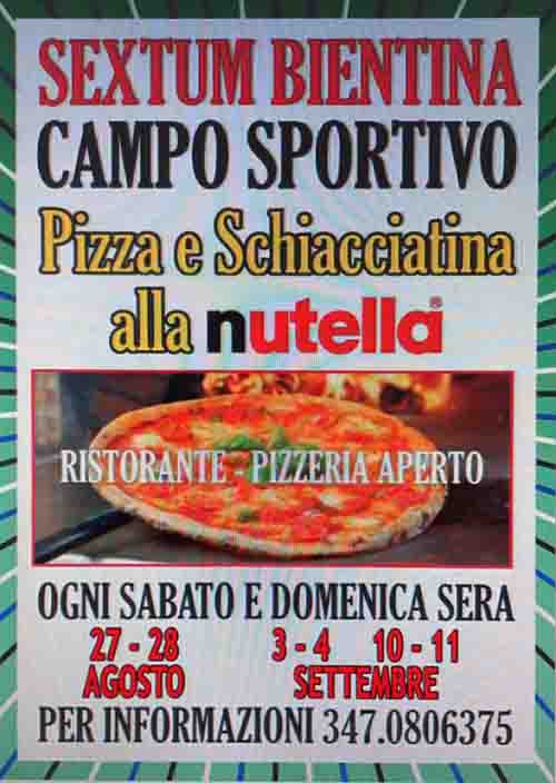 Manifesto Festa della Pizza e della Schiacciatina alla Nutella 2022 a Bientina - Agosto e Settembre