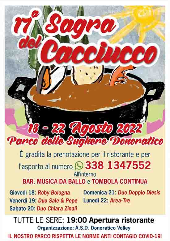 Manifesto Sagra del Cacciucco 2022 a Donoratico - dal 18 al 22 agosto Castagneto Carducci