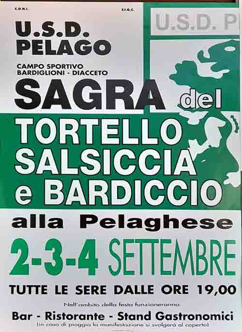 Manifesto Sagra del Tortello, della Salsiccia e del Bardiccio 2022 a Pelago - dal 2 al 4 settembre