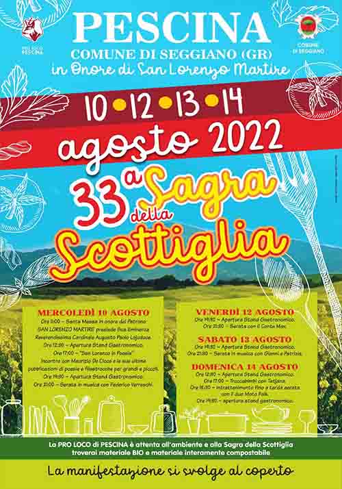 Manifesto Sagra della Scottiglia 2022 a Pescina - Seggiano(Gr) Agosto 2022