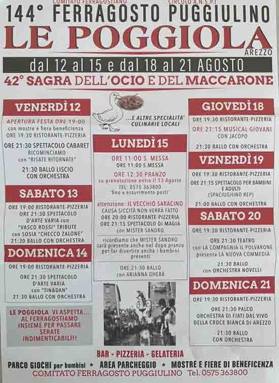Programma Sagra dell'Ocio e del Maccarone 2022 a Le Poggiola - Arezzo dal 12 al 21 agosto