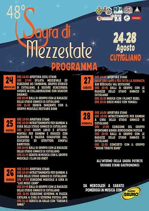 Programma Sagra di Mezzestate a Cutigliano 2022 - dal 24 al 28 agosto