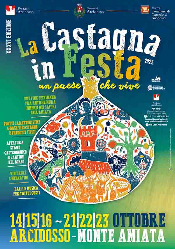Manifesto 36° Festa della Castagna ad Arcidosso 2022 dal 14 al 23 ottobre