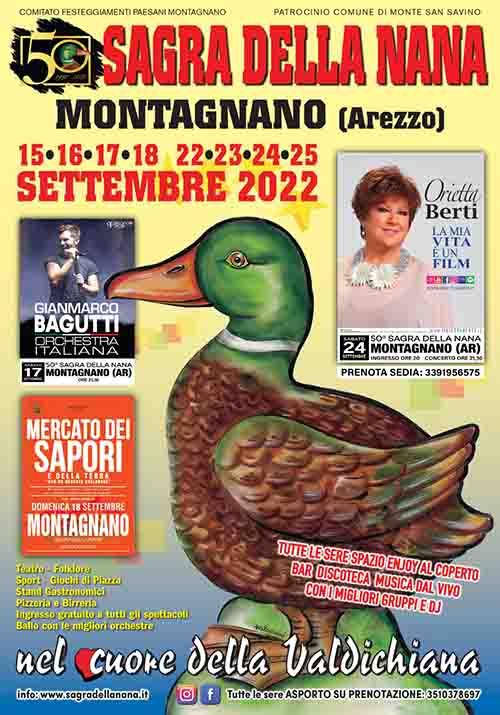 Manifesto Sagra della Nana a Montagnano 2022 a Monte San Savino dal 15 al 25 settembre