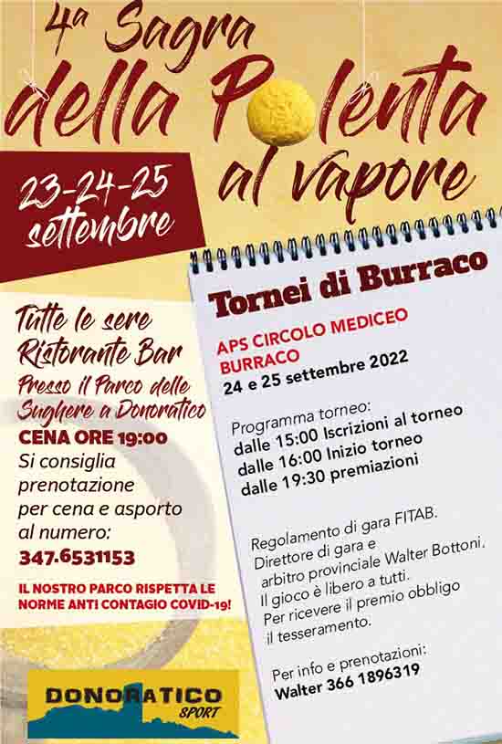 Manifesto Sagra della Polenta al Vapore 2022 a Donoratico Castagneto Carducci - Dal 23 al 25 settembre
