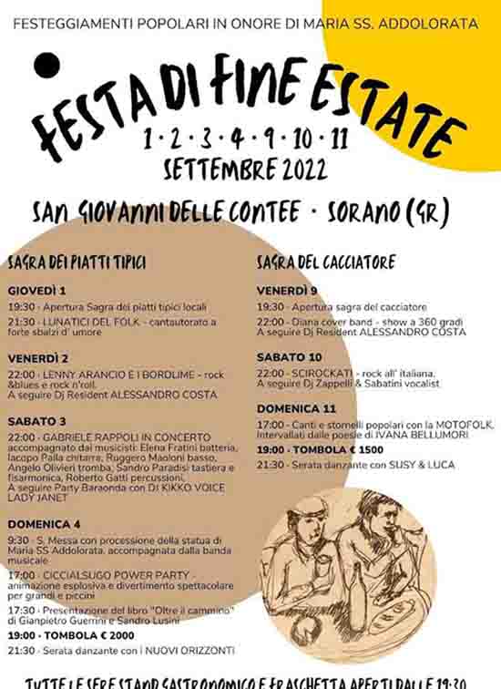 Programma Festa di Fine Estate 2022 a San Giovanni delle Contee - Sorano settembre 2022