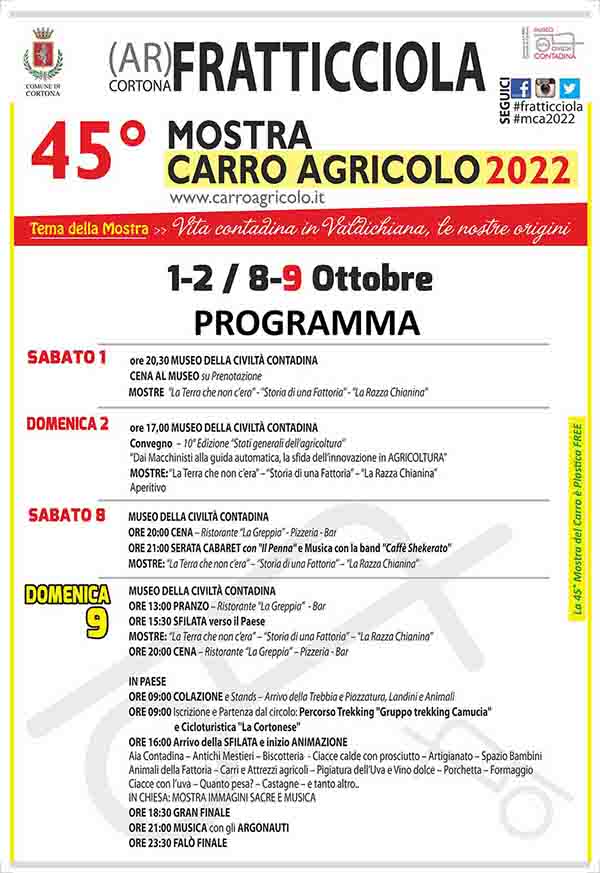 Programma Mostra Carro Agricolo 2022 Fratticciola Cortona dall' 1 al 9 ottobre 2022