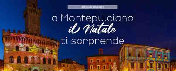 Manifesto Natale a Montepulciano 2022 - Mercatini Castello di Babbo Natale ed eventi