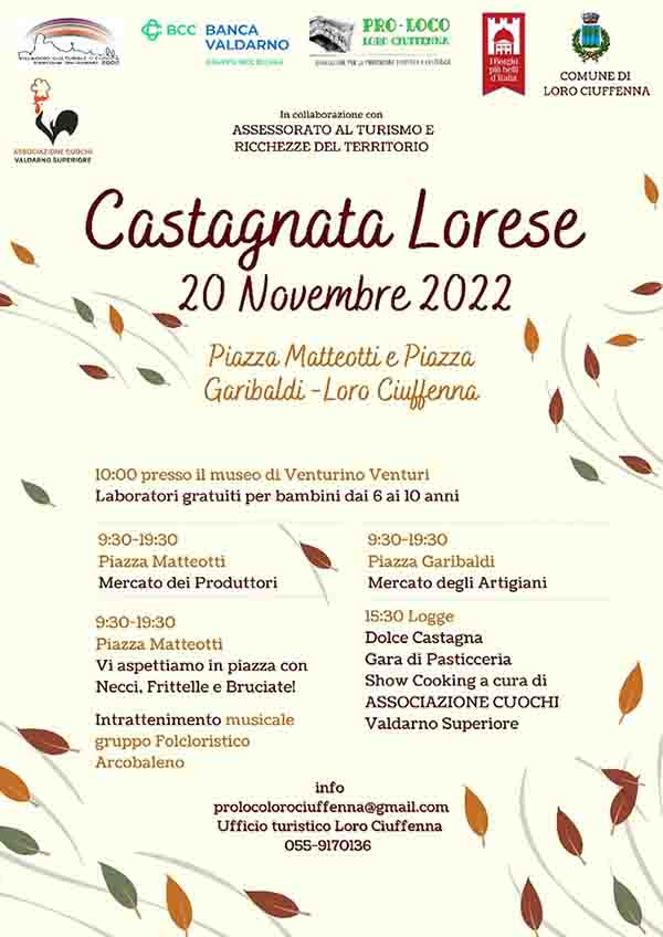 Programma Castagnata Lorese a Loro Ciuffenna domenica 22 novembre 2022