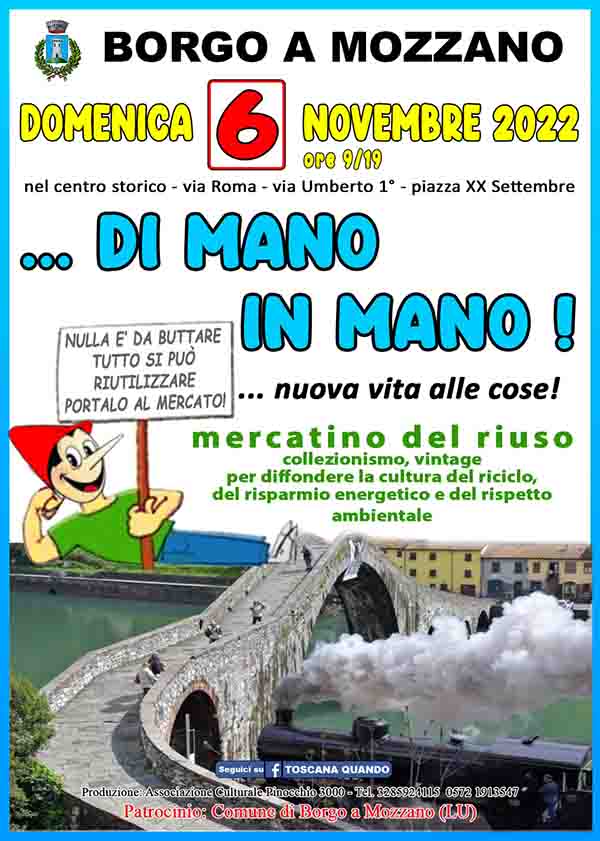 Manifesto Di mano in mano a Borgo a Mozzano - Domenica 6 novembre 2022 - Provincia Lucca