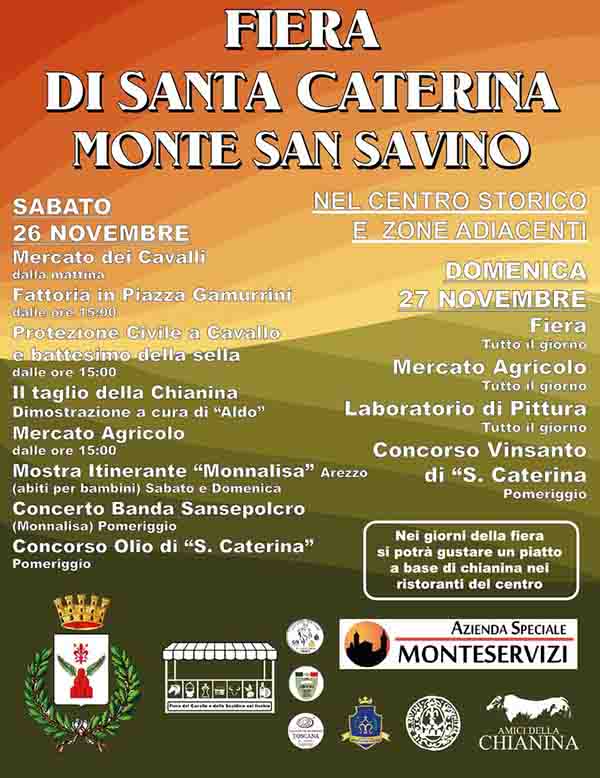Manifesto Fiera di Santa Caterina Monte San Savino 2022 - Fiera Grossa o Fiera dell’equino e dello scaldino col fischio