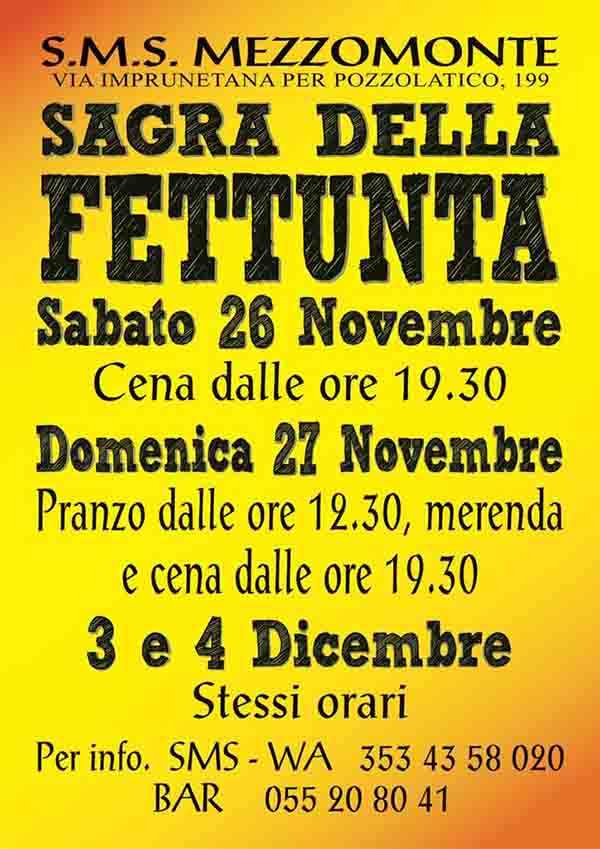 Manifesto Sagra della Fettunta 2022 a Mezzomonte ad Impruneta 26-27 novembre e 3-4 dicembre