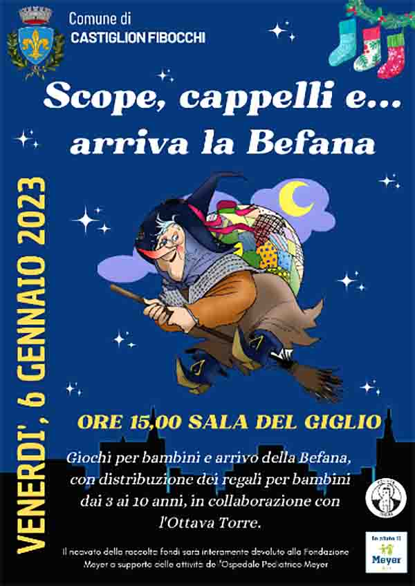 Manifesto Festa della Befana a Castiglion Fibocchi 6 Gennaio 2023 - Provincia Arezzo