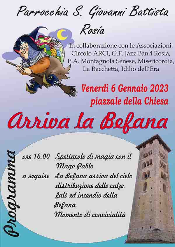 Programma Festa della Befana a Rosia Sovicille 6 Gennaio 2023 - Epifania provincia Siena