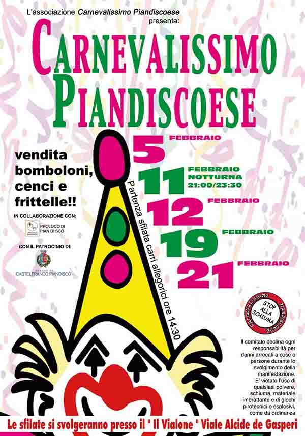 Manifesto Carnevale Piandiscoese 2023 - Carnevale a Pian di Scò provincia Arezzo