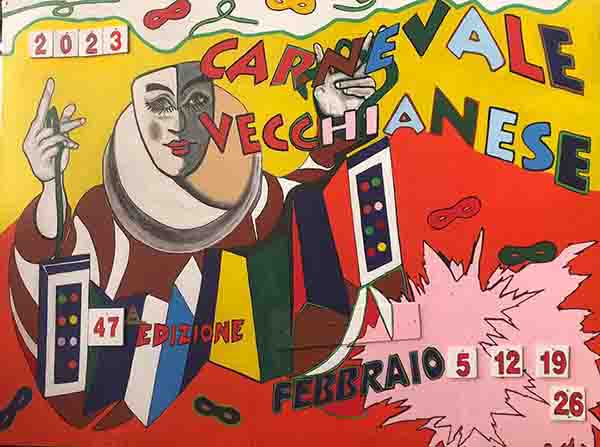 Manifesto Carnevale a Vecchiano 2023 dal 5 al 26 febbraio Pisa - Carnevale in Toscana