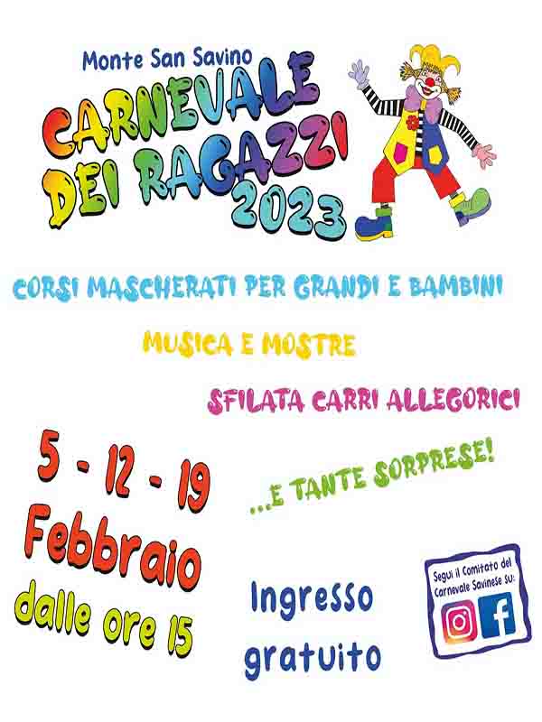 Manifesto Carnevale a Monte San Savino 2023 - Carnevale dei Ragazzi Arezzo