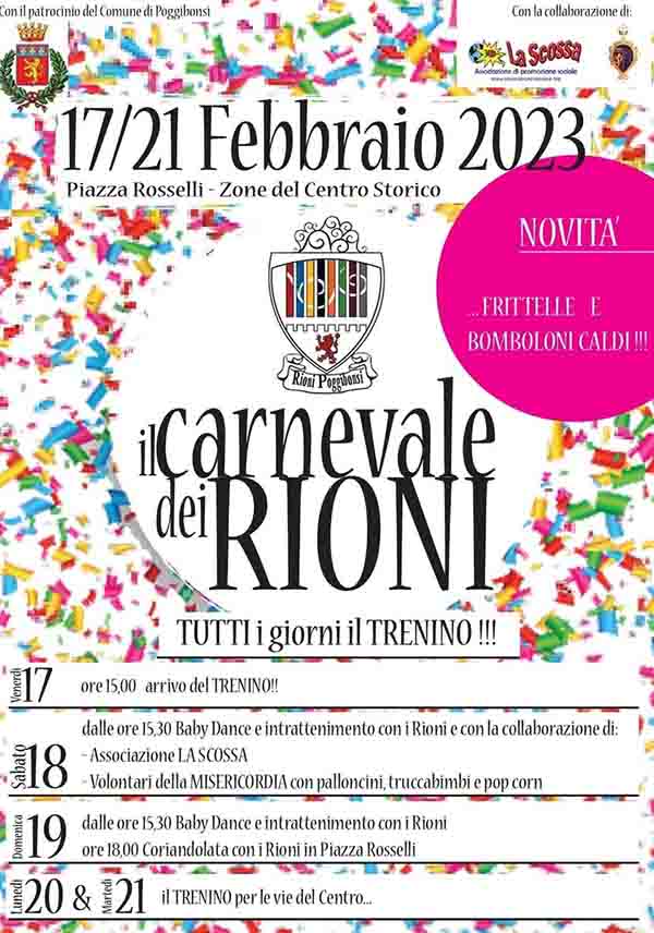 Manifesto Carnevale dei Rioni a Poggibonsi 17-21 Febbraio 2023