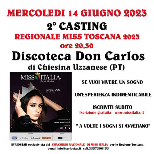 Casting Miss Italia Toscana Giugno 2023