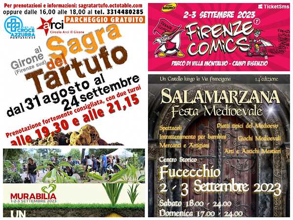 Eventi Toscana Weekend 1 2 3 Settembre 2023