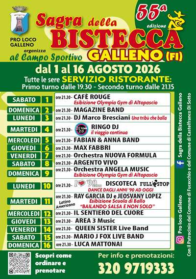 Sagra della Bistecca a Galleno 2026 Fucecchio